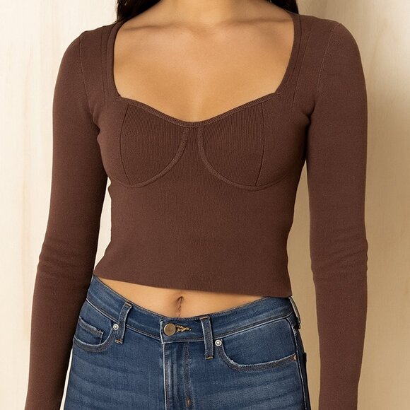 Abercrombie Knit Long Sleeve Cropped Top Brown Size Small - Picture 1 of 4